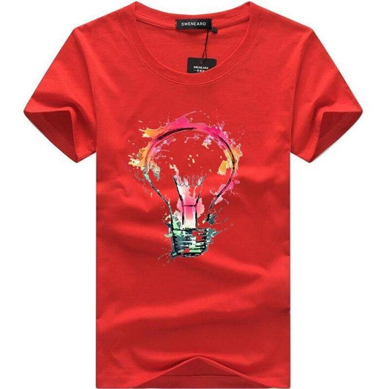 Unikalna męska koszulka t-shirt z artystycznym, kolorowym nadrukiem żarówki. Moda i wygoda na lato.