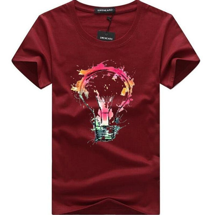 Casualowa męska koszulka t-shirt z kolorowym nadrukiem żarówki. Wygoda i styl na lato, luźne wyjścia.