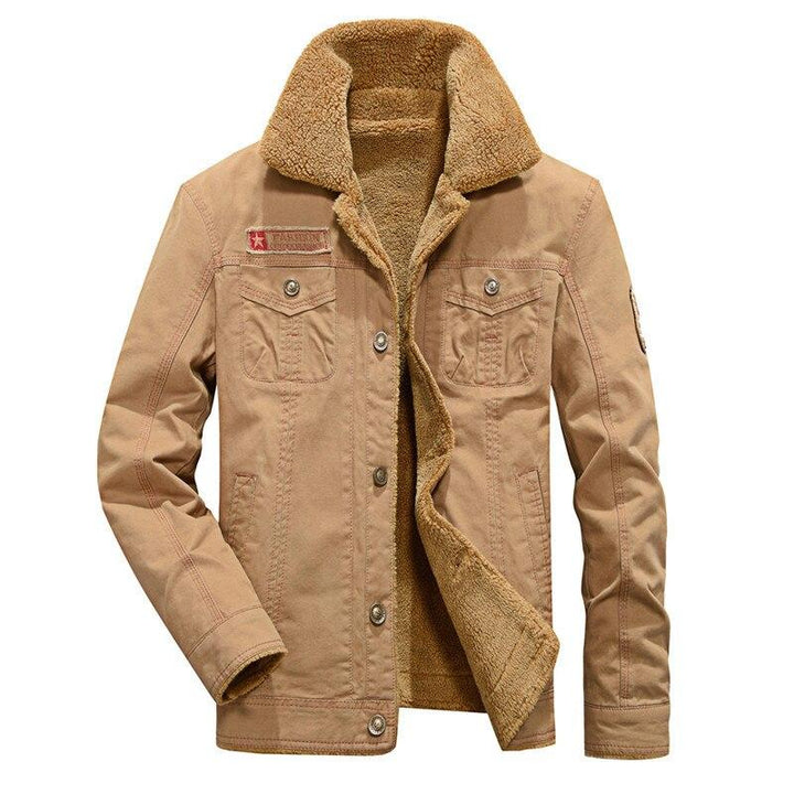 Khaki męska kurtka jeansowa, ciepła i modna. Idealne okrycie wierzchnie w stylu casual na co dzień.