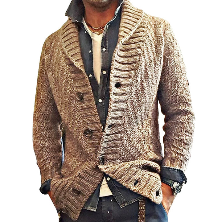 Męska kurtka smart casual granatowa. Kardigan z klasycznym kołnierzem, komfort i elegancki krój w modzie męskiej.