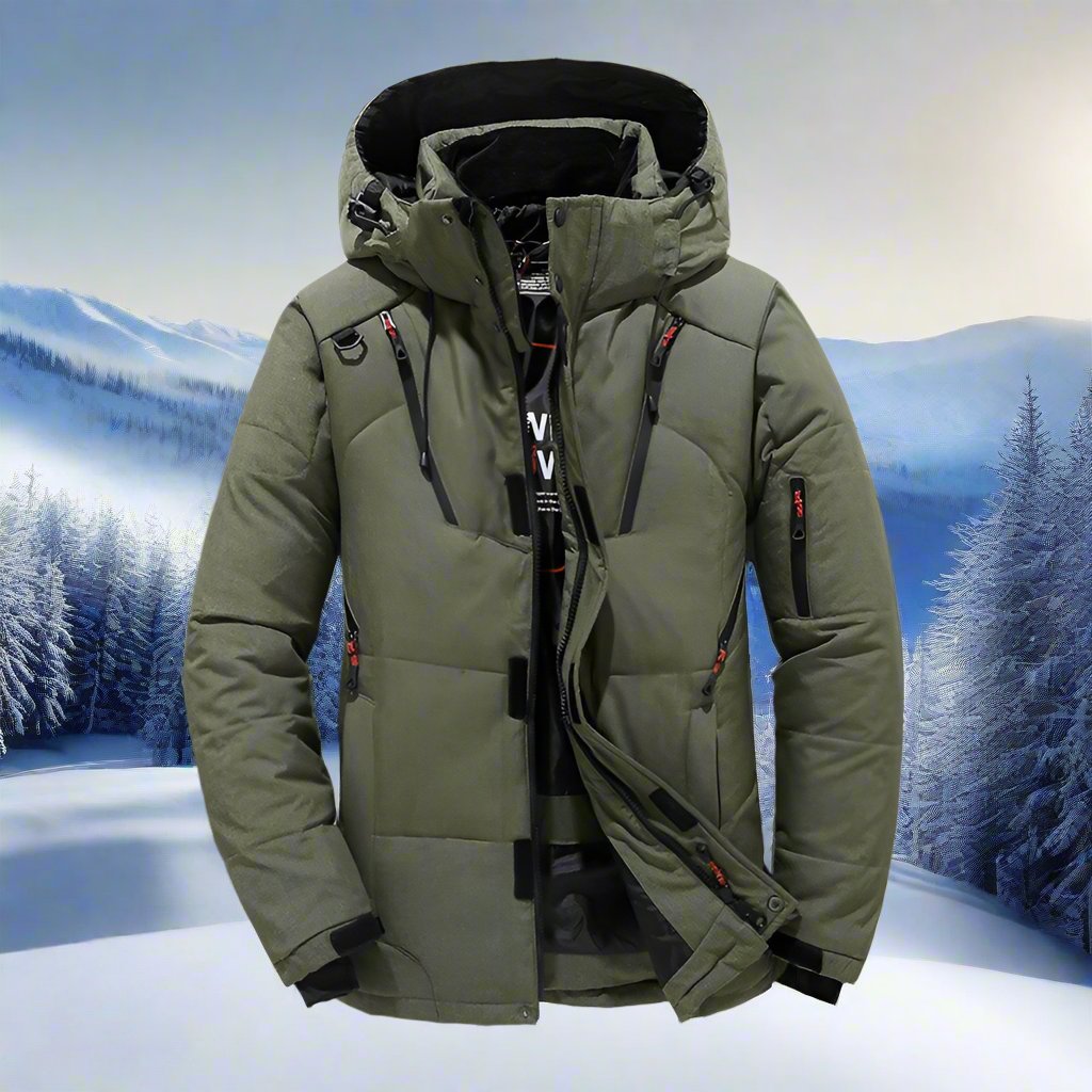 Męska kurtka zimowa casual z kapturem i wieloma kieszeniami. Idealna na miasto i outdoor.