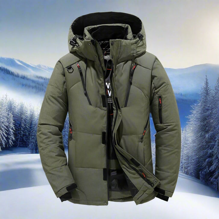 Męska kurtka zimowa casual z kapturem i wieloma kieszeniami. Idealna na miasto i outdoor.