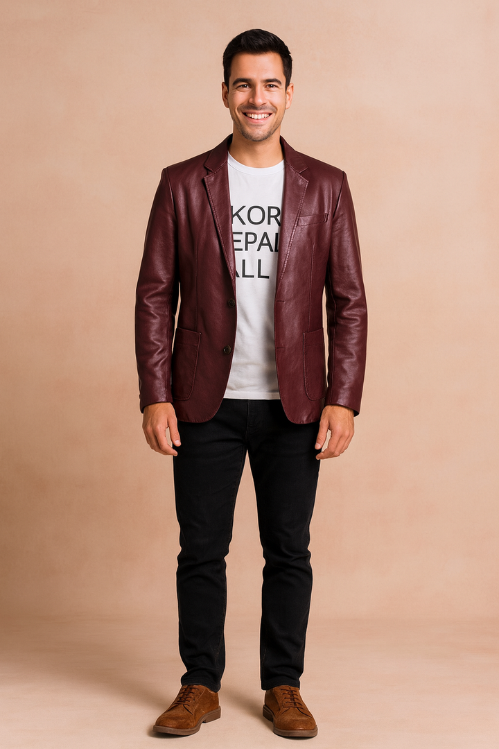 Mężczyzna w klasycznej, eleganckiej marynarce męskiej, idealnej do stworzenia stylu smart casual lub wizytowego.