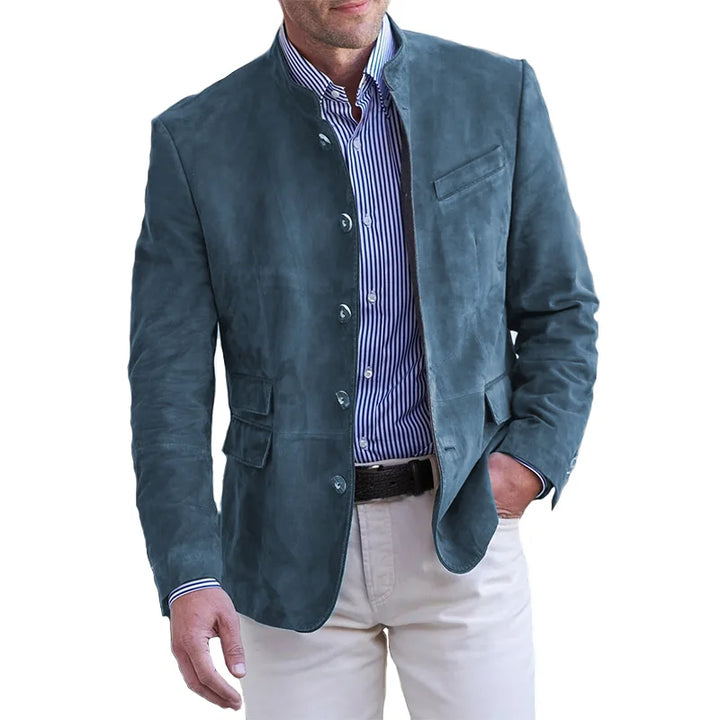 Elegancka marynarka męska casual ze stójką, komfortowa i modna, do stylizacji business casual.