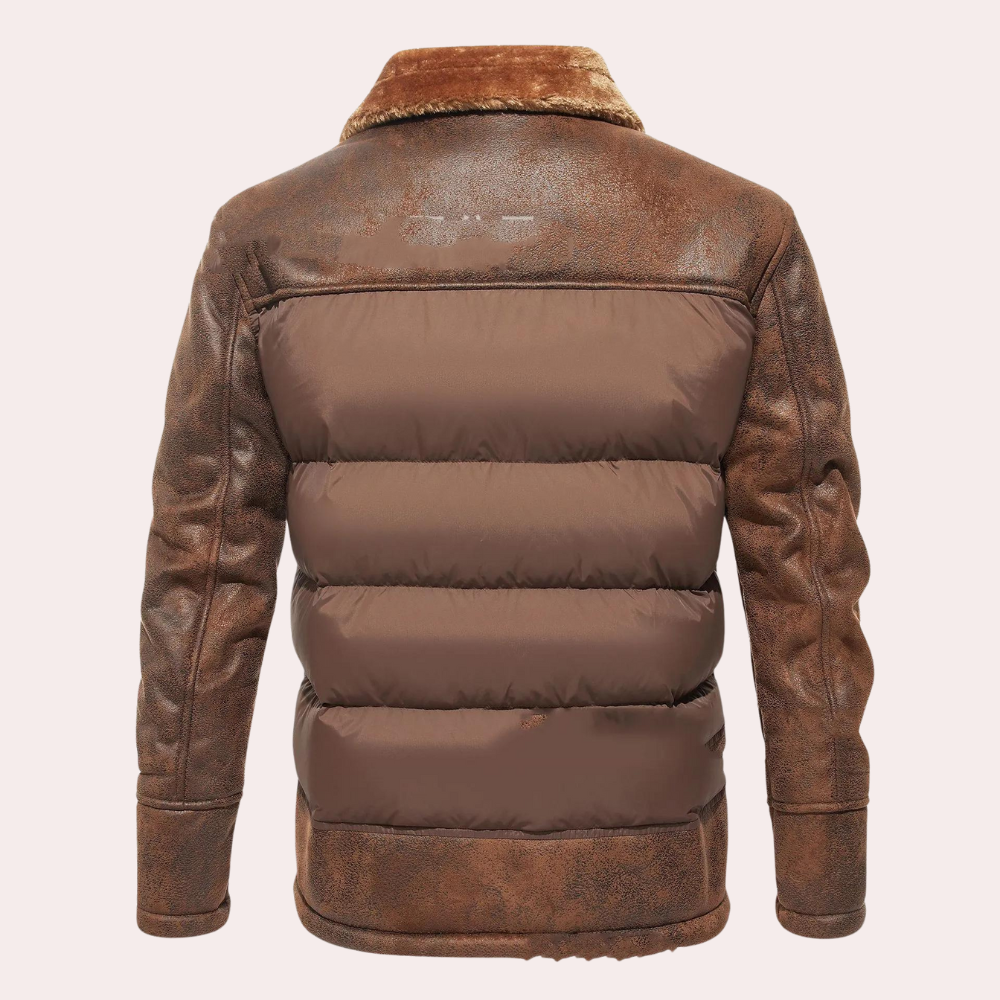Ciepła męska kurtka zimowa pikowana z kołnierzem. Stylowe okrycie wierzchnie na zimę, chroni przed chłodem.
