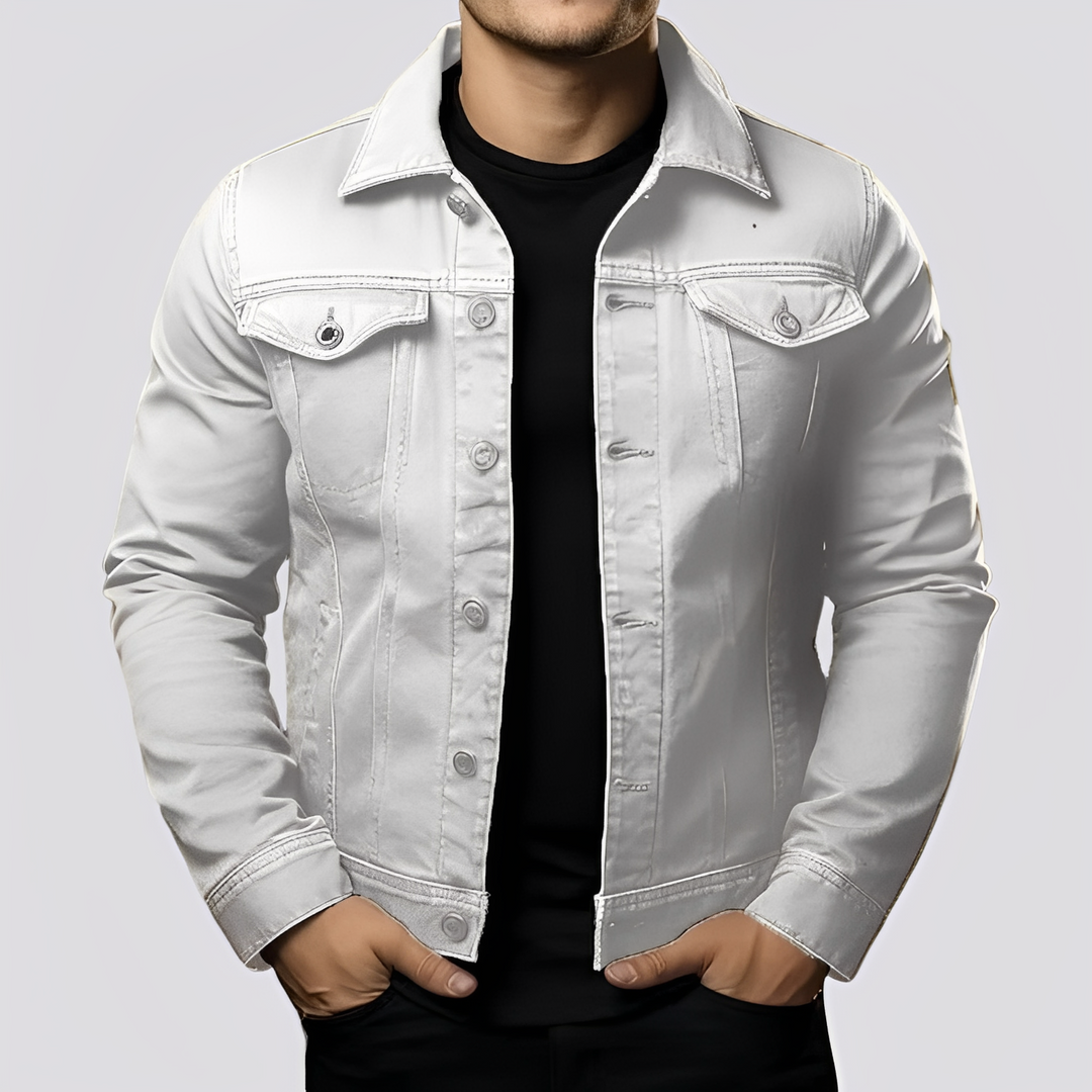 Stylowa męska kurtka jeansowa retro, idealna na jesień i wiosnę. Klasyczny denim dla casualowych looków.