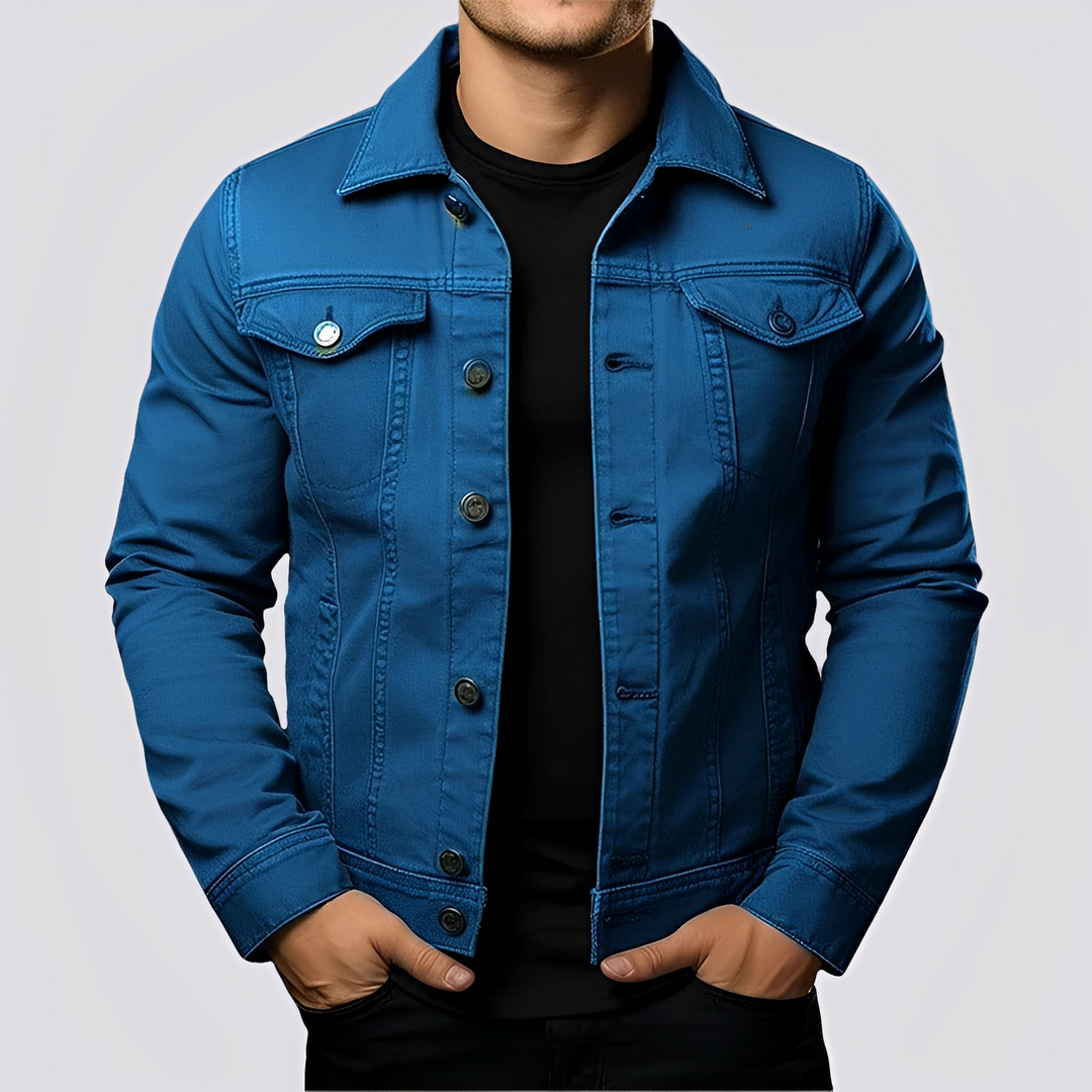 Komfortowa męska kurtka jeansowa retro. Wysokiej jakości denim, idealna na co dzień. Klasyczny krój, ponadczasowy.