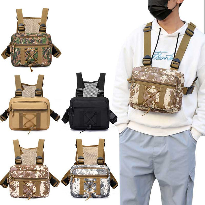 Męska taktyczna torba piersiowa, wodoodporna, z wieloma kieszeniami, idealna na outdoor i survival.