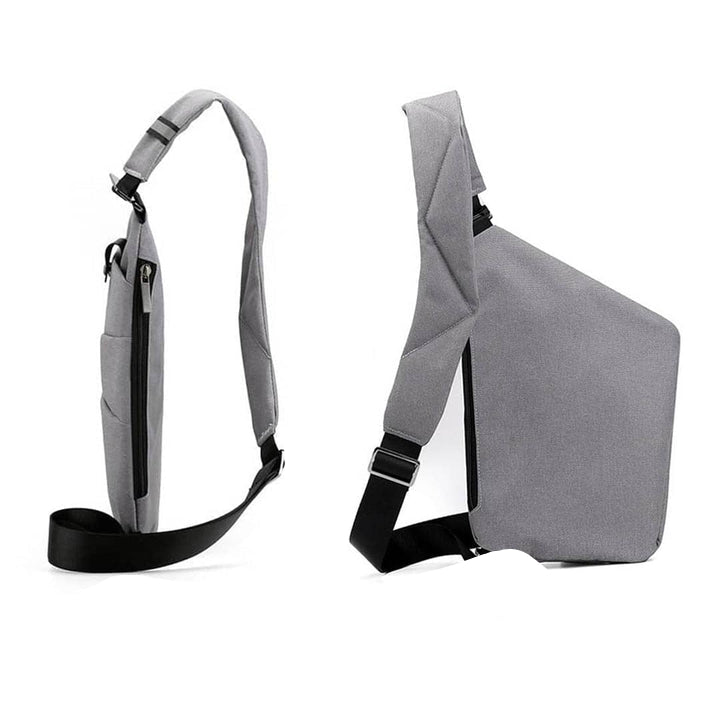 Stylowa czarna nerka męska crossbody na ramię, idealna do podróży i codziennego użytku miejskiego.