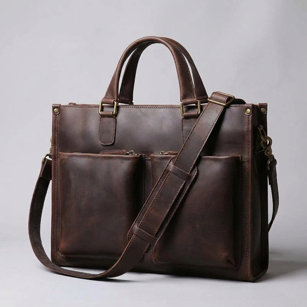 Solidna męska torba na laptopa 16 cali z prawdziwej skóry, design vintage, idealna aktówka na co dzień.