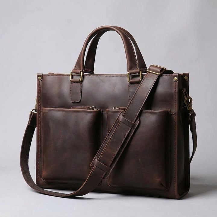 Solidna męska torba na laptopa 16 cali z prawdziwej skóry, design vintage, idealna aktówka na co dzień.