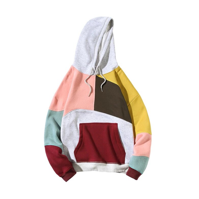 Męska wielokolorowa bluza z kapturem kangurka, modna i wygodna, idealna na streetwear i co dzień.