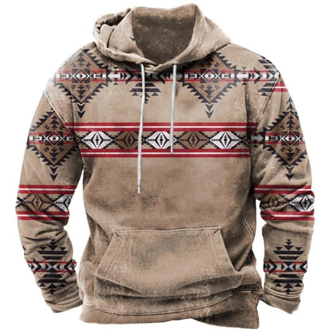 Męska wzorzysta bluza z kapturem, idealna do streetwearu i casualowych stylizacji. Wygodna odzież męska na jesień.