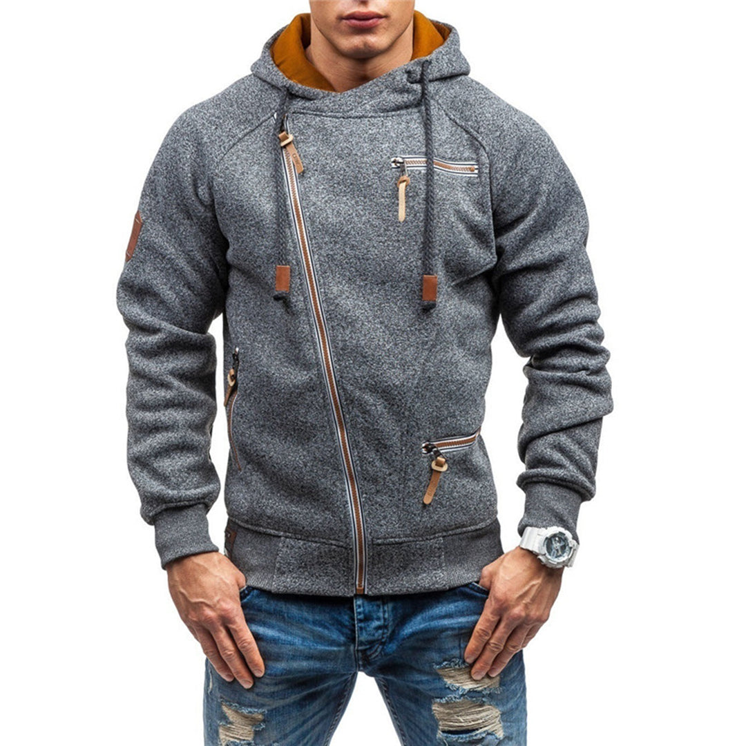 Ciepła polarowa bluza męska z kapturem i asymetrycznym zamkiem. Idealna na zimę, styl streetwear.