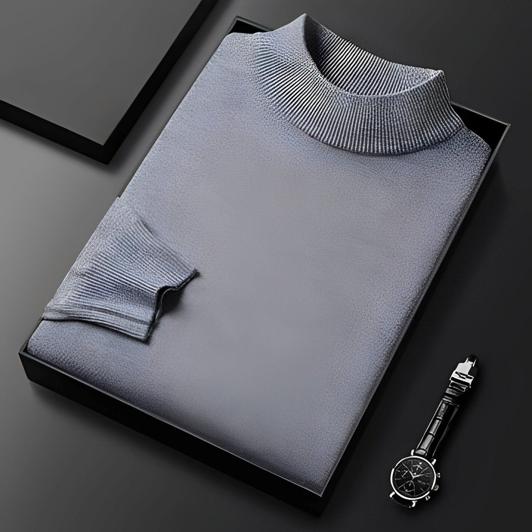 Elegancki sweter zimowy męski z półgolfem, wykonany z miękkiej przędzy, gwarantuje ciepło i komfort noszenia.