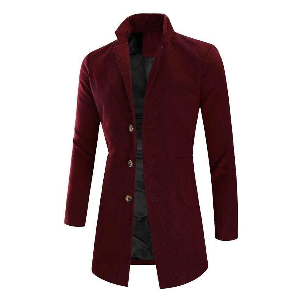 Męski długi płaszcz slim fit, elegancki i dopasowany, idealny do stylizacji biznesowych oraz casualowych.