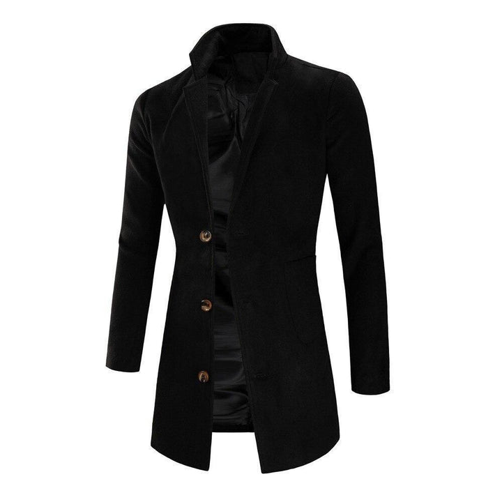 Męski długi płaszcz na guziki, krój slim fit. Klasyczna i elegancka odzież wierzchnia do modnych stylizacji.