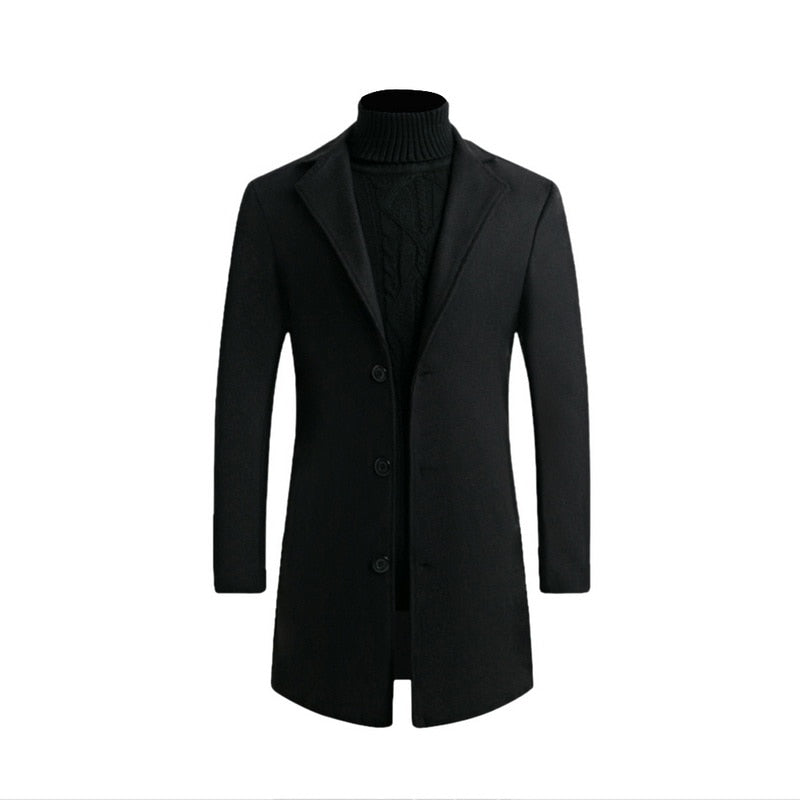 Wysokiej jakości długi płaszcz męski. Elegancki i ciepły, idealny na jesień i zimę. Krój slim fit.
