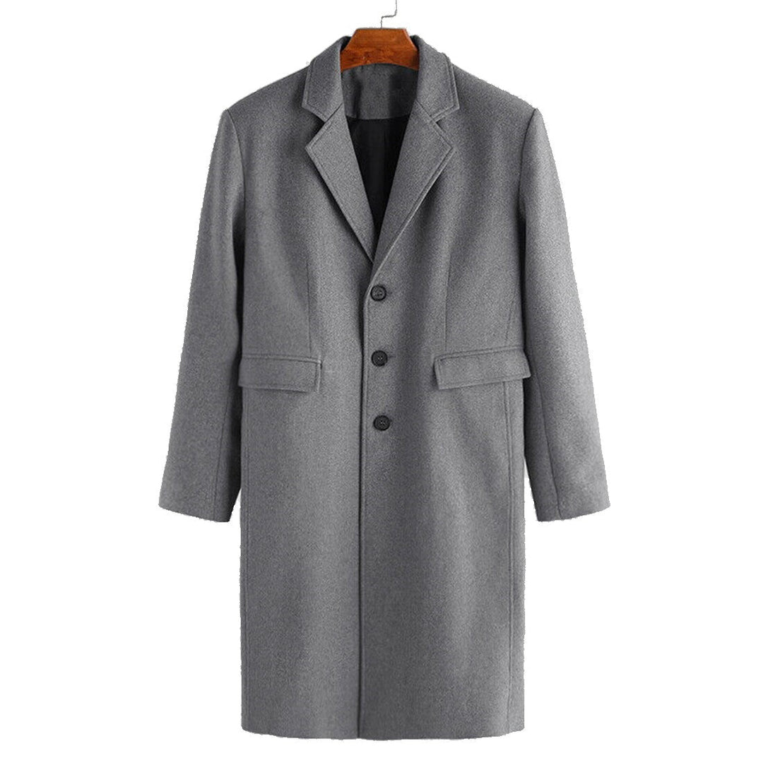 Męski długi płaszcz zimowy slim fit z guzikami, idealny na eleganckie i casualowe stylizacje.