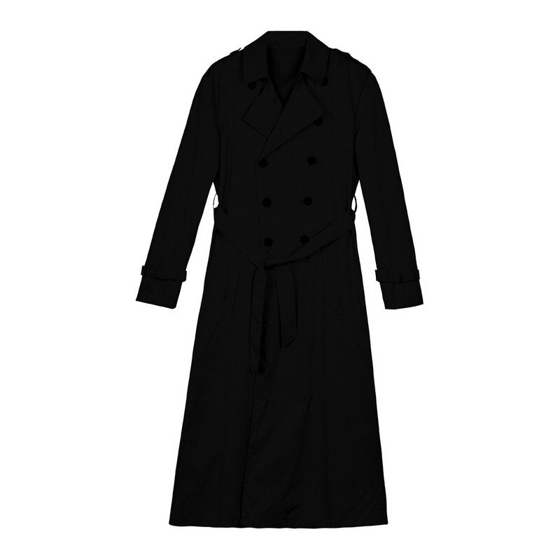 Elegancki długi trencz męski, idealny do garnituru i smart casual. Klasyczny płaszcz, symbol elegancji i stylu.