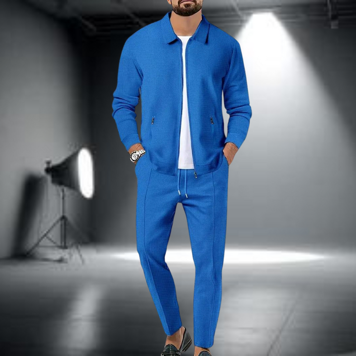 Modny dres męski całoroczny. Komfortowy komplet odzieży casualowej z eleganckim krojem na każdą okazję.