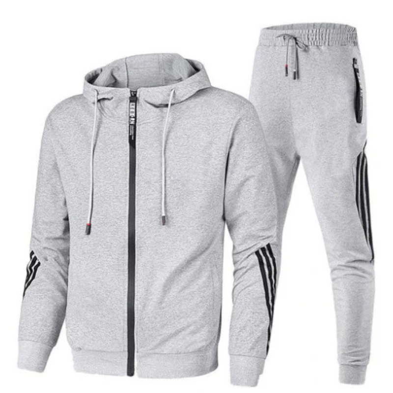Męski dres sportowy slim fit. Wygodny komplet casual na co dzień, elastyczna odzież męska na wiosnę i lato.