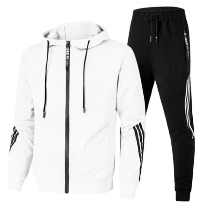 Męski dres sportowy slim fit, elastyczny materiał. Wygodny komplet odzieży casual na co dzień, wiosnę i lato.