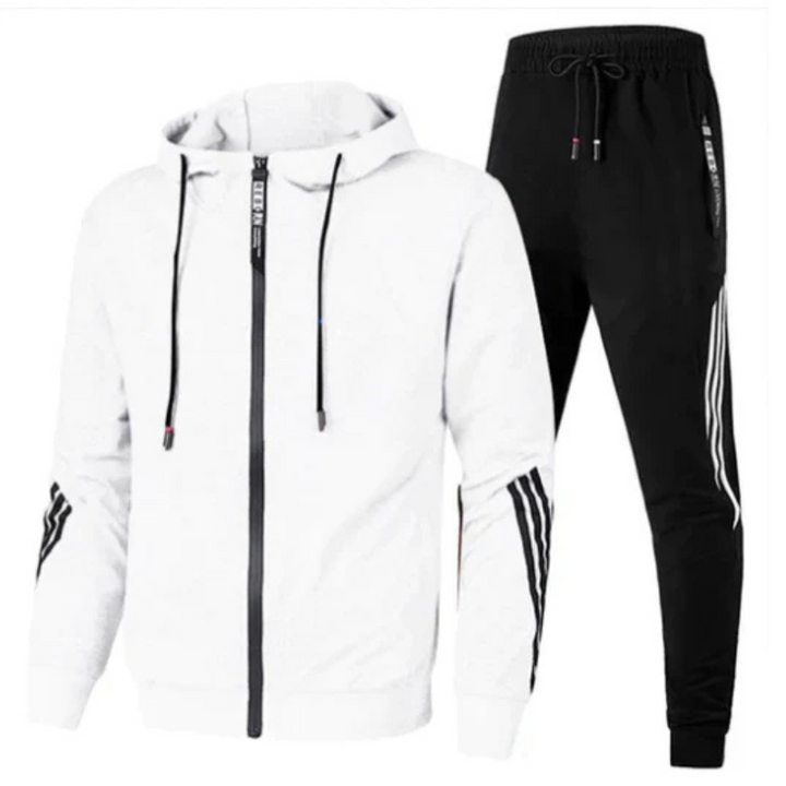 Męski dres sportowy slim fit, elastyczny materiał. Wygodny komplet odzieży casual na co dzień, wiosnę i lato.