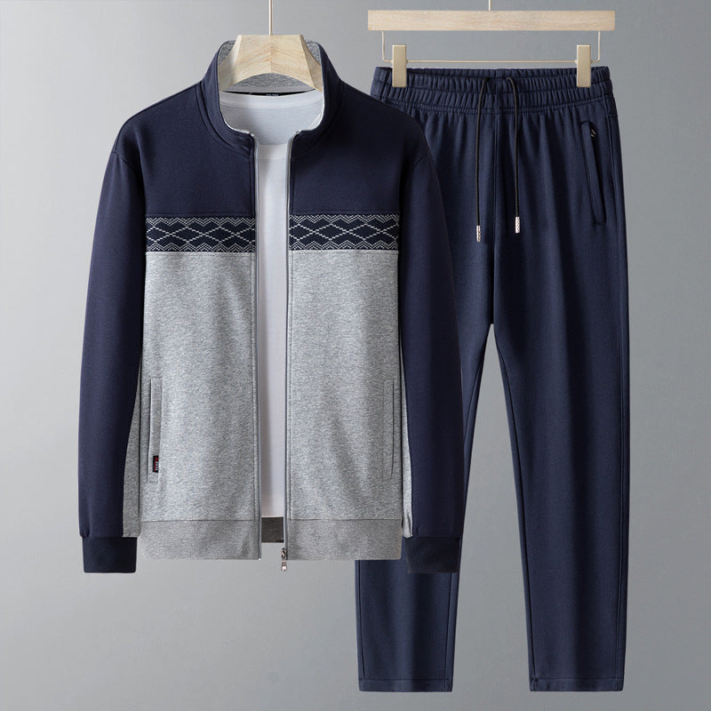 Wygodny męski dres sportowy z bluzą i spodniami, ozdobiony nowoczesnym geometrycznym wzorem. Idealny komplet casual.