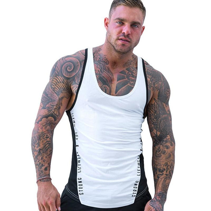 Męski dwukolorowy tank top bez rękawów, dopasowany, idealny na lato i sport, styl casual, dekolt O-neck.