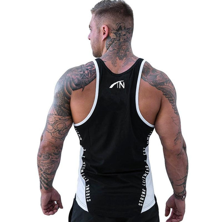 Stylowy dwukolorowy tank top męski, koszulka bez rękawów do sportu, na lato i casual. Komfortowy krój, O-neck.