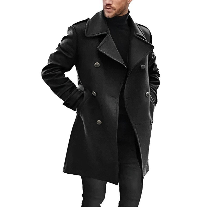 Zimowy męski peacoat. Elegancki, modny płaszcz idealny do biura i na wyjścia, gwarantujący styl i ciepło.