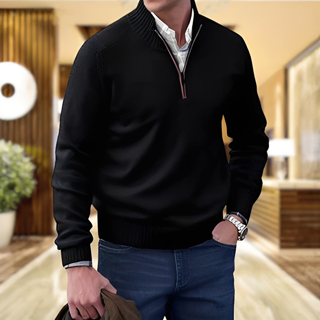 Męski elegancki sweter z półzamkiem. Ciepły i modny sweter na jesień/zimę, idealny do pracy.