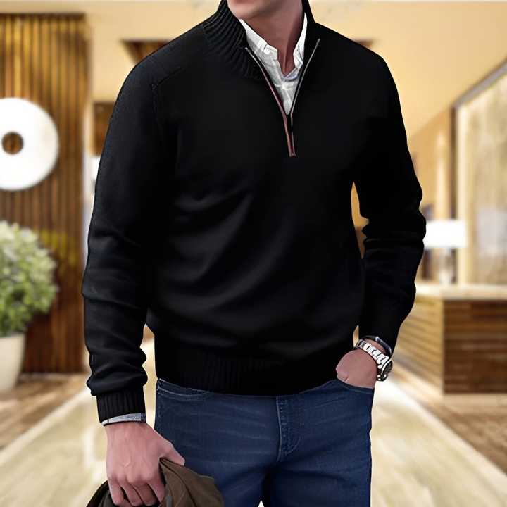 Męski elegancki sweter z półzamkiem. Ciepły i modny sweter na jesień/zimę, idealny do pracy.