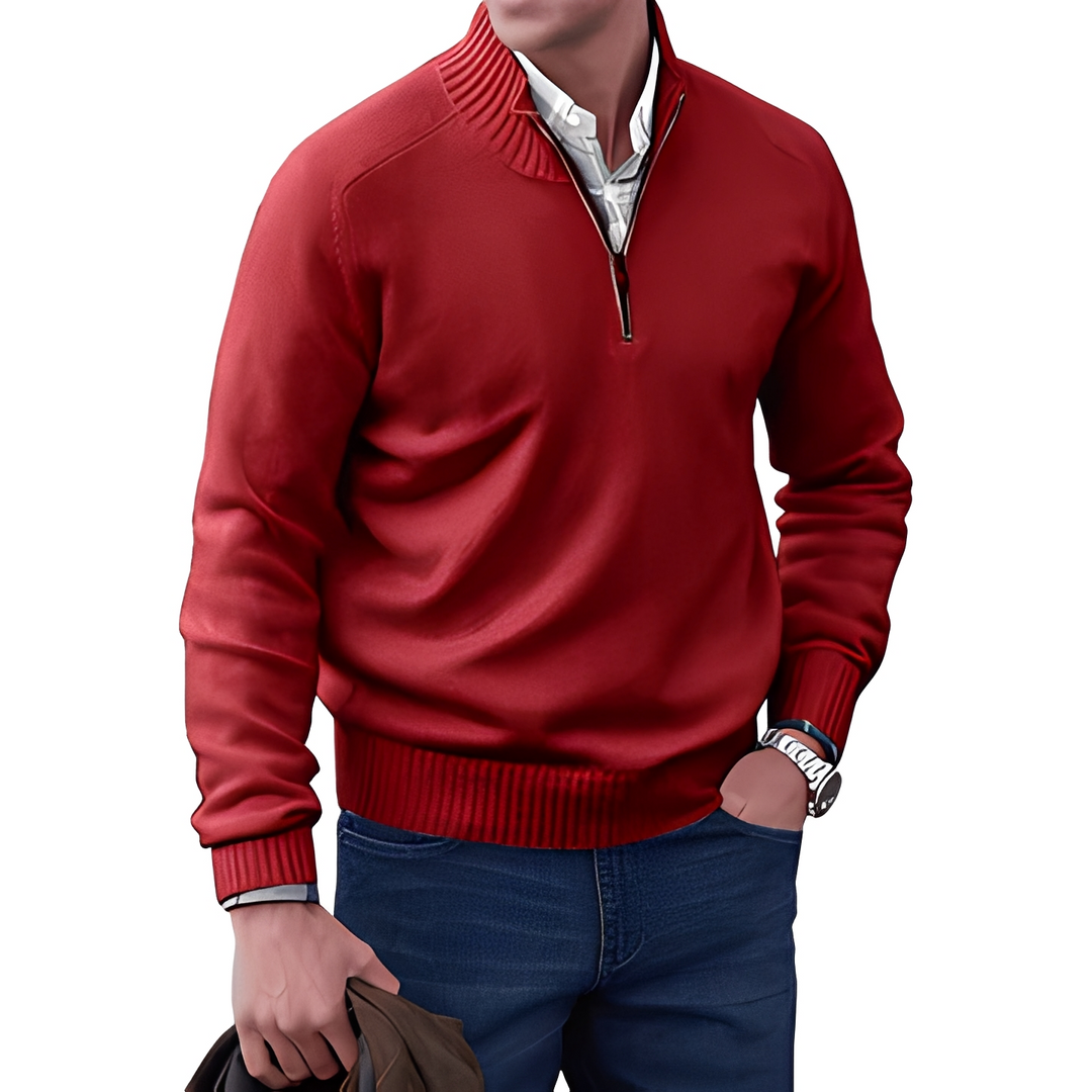Męski dzianinowy sweter z półzamkiem. Wygodny i elegancki sweter na jesień, zimę, do pracy.