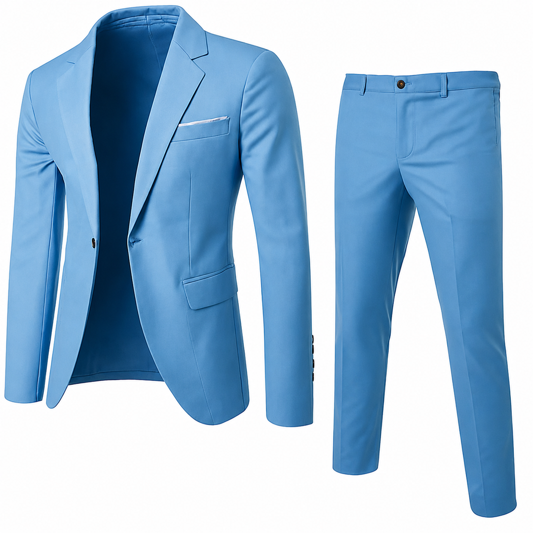 Elegancki męski garnitur, krój slim fit. Doskonały na ślub, bankiet i inne uroczystości.