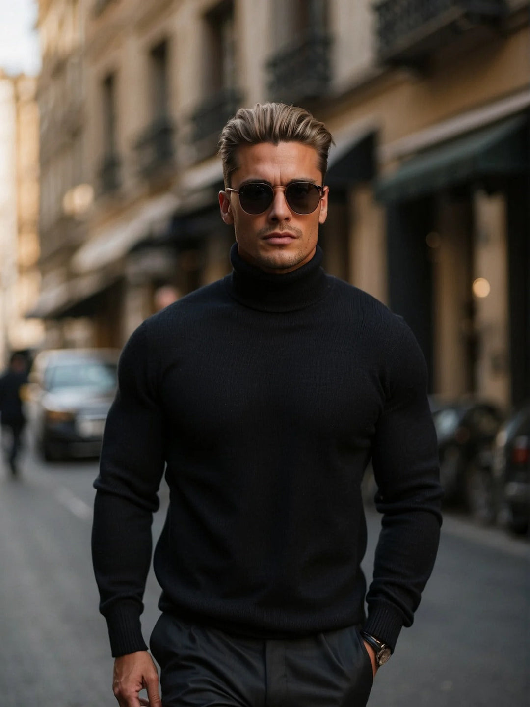 Męski golf z wysokim kołnierzem, idealny elegancki sweter męski na jesień i zimę.