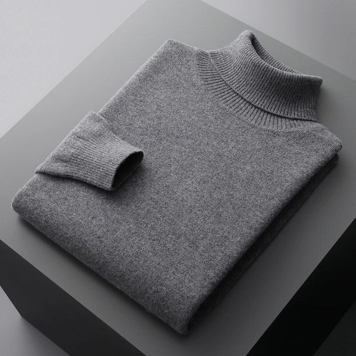 Męski sweter golf z wysokim kołnierzem. Miękki, ciepły materiał, elegancki wybór na jesień i zimę.