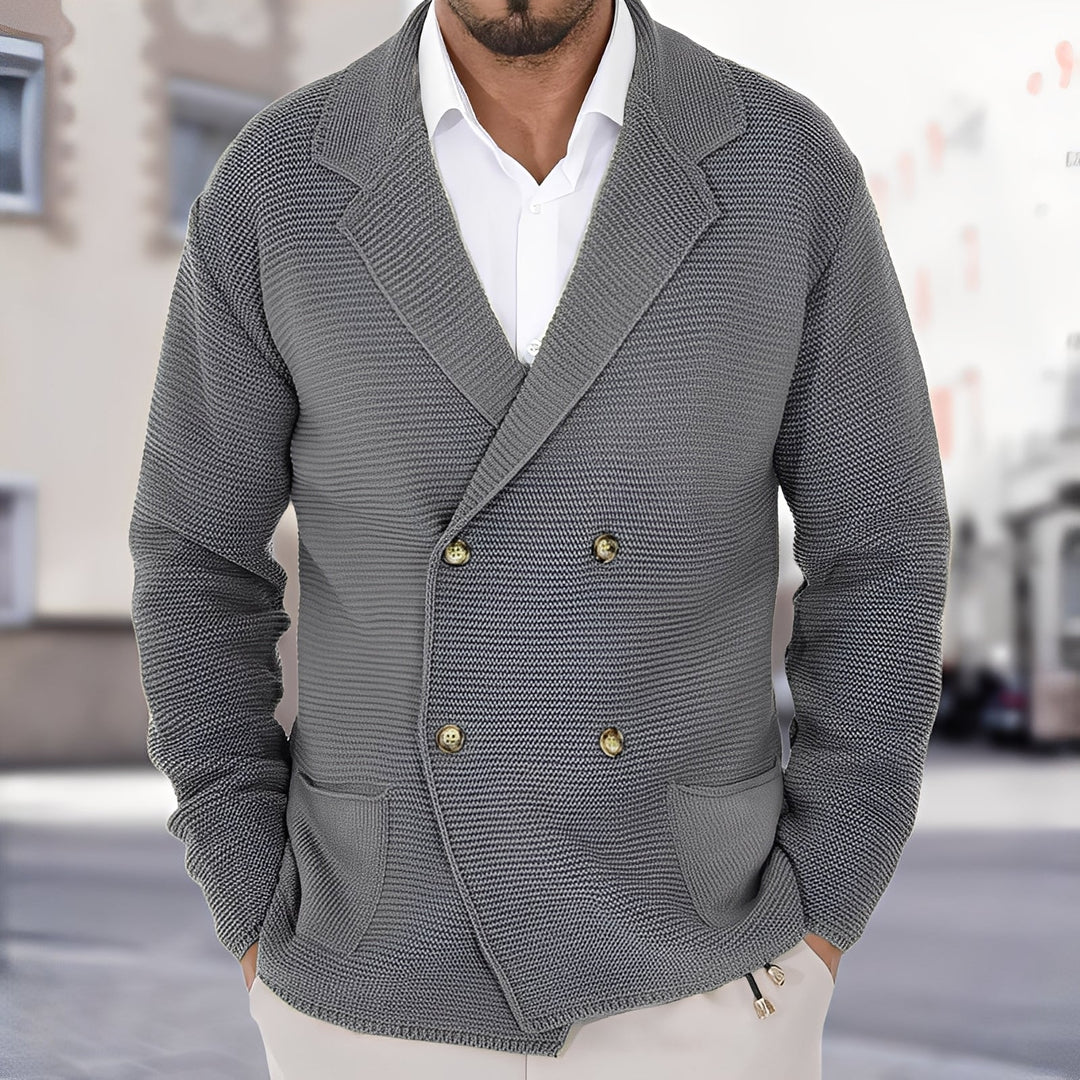 Męski kardigan dwurzędowy, elegancki i modny sweter na jesień oraz zimę.