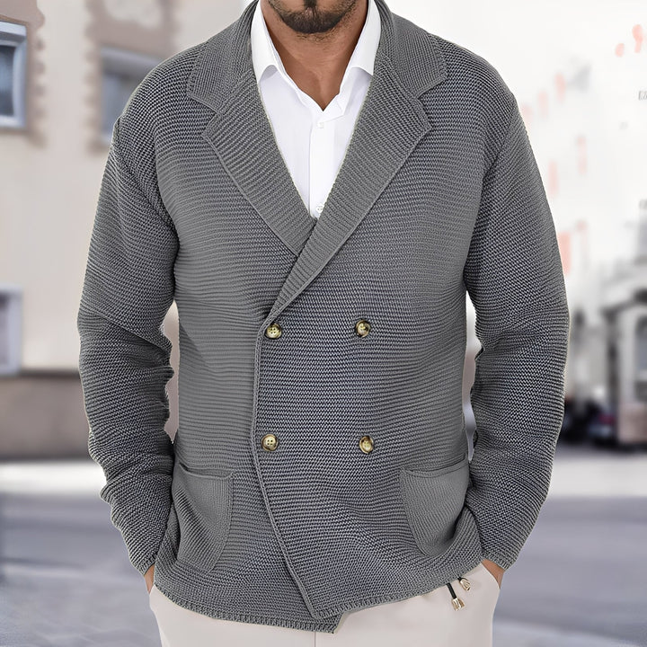 Męski kardigan dwurzędowy, elegancki i modny sweter na jesień oraz zimę.