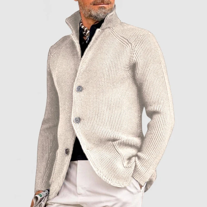 Elegancki kardigan męski, sweter casual z guzikami, idealny do jesiennych i zimowych stylizacji.
