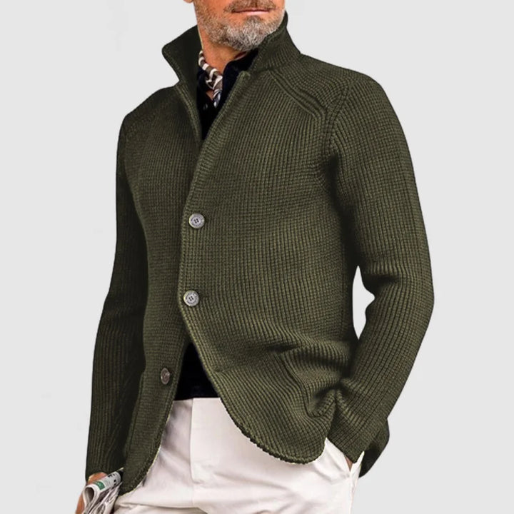 Kardigan męski elegancki, sweter na jesień i zimę. Modna męska odzież z guzikami do wielu stylizacji.