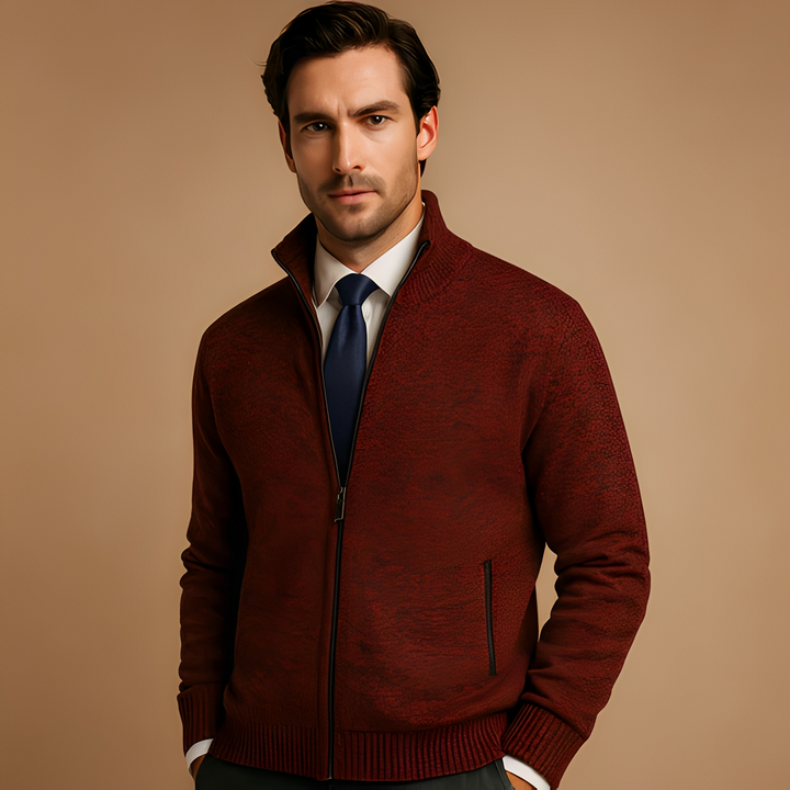 Elegancki sweter męski zapinany na zamek, wygodna odzież męska doskonała na co dzień.