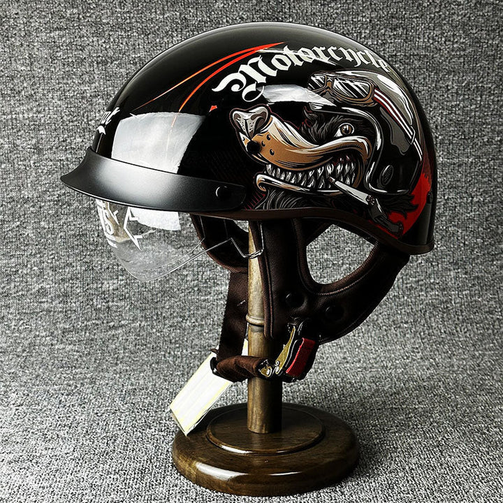 Komfortowy kask motocyklowy dla mężczyzn, na choppera, minimalistyczny design, ochrona.