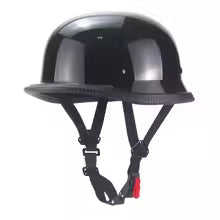 Czarny kask motocyklowy półotwarty w stylu retro, męski, z eleganckim wykończeniem, do jazdy cruiserem.