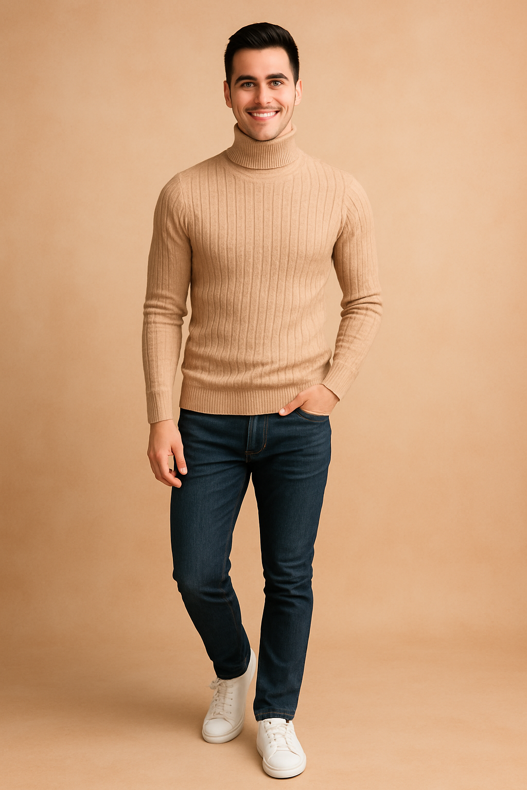 Męski sweter golf, długi rękaw, ciepły i klasyczny design na zimę. Elegancki i modny.