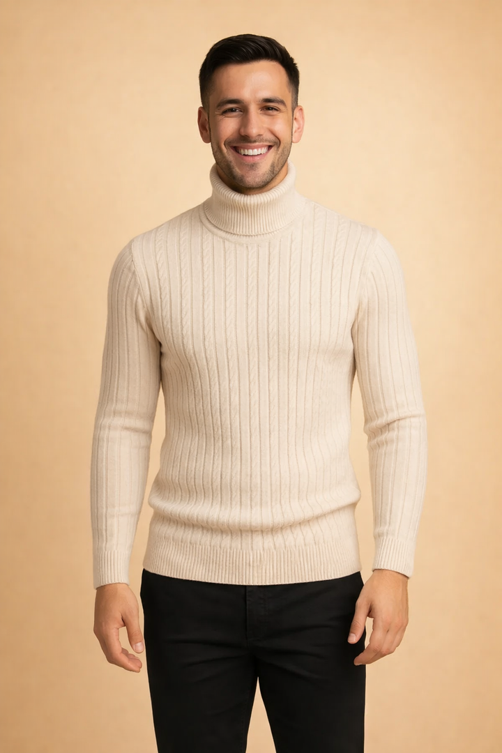 Czarny męski golf, elegancki sweter z długim rękawem, ciepły na zimę, modny krój.