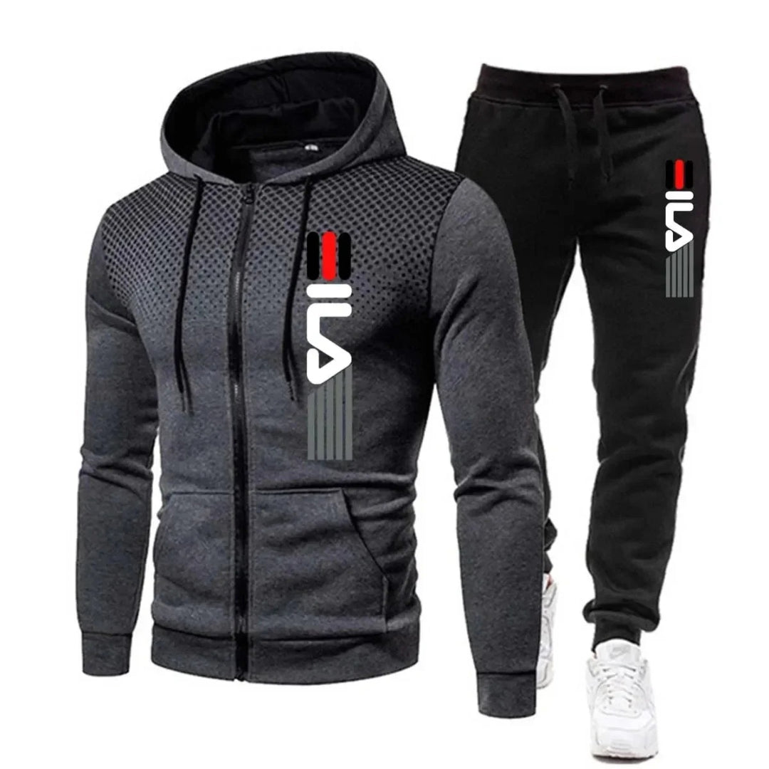 Modny męski komplet dresowy z kapturem, streetwear. Bluza i spodnie jogger. Komfort i styl na co dzień.