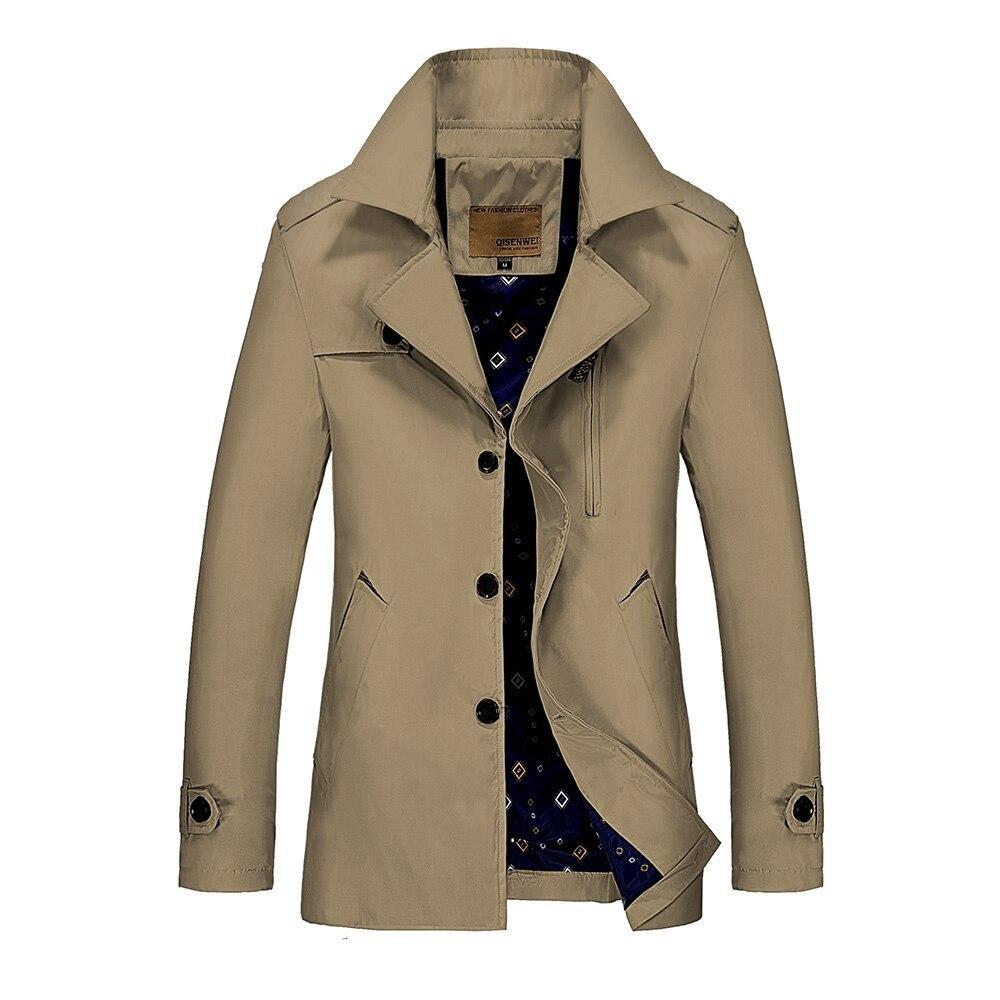Modny męski krótki trencz dopasowany, idealny na wiosnę i jesień. Zapewnia elegancki styl casualowy.