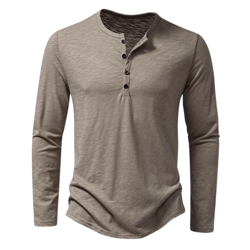 Komfortowy męski longsleeve z dekoltem zapinanym na guziki. Uniwersalna odzież z długim rękawem.